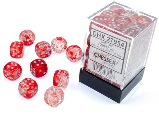 Nebula 12mm d6 Red/silver Luminary Dice Block (36 dice)