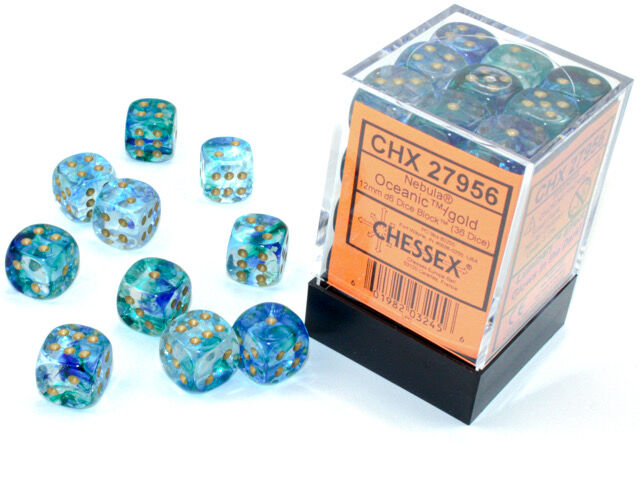 Nebula 12mm d6 Oceanic/gold Luminary Dice Block (36 Dice)