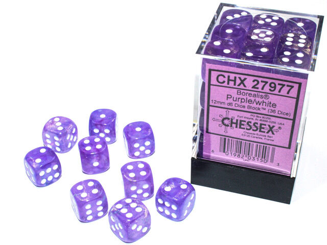 Borealis 12mm d6 Purple/white Luminary Dice Block (36)