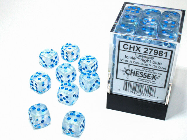 Borealis 12mm d6 Icicle/light blue Luminary Dice Block
