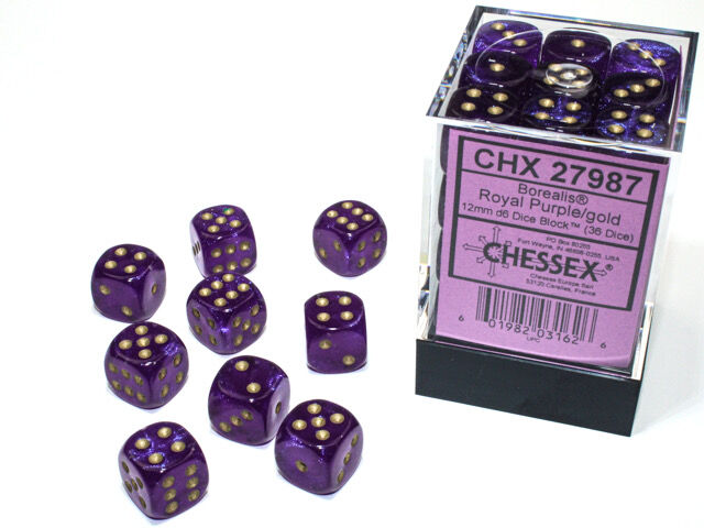 Borealis 12mm d6 Royal Purple/gold Luminary Dice ( 36)