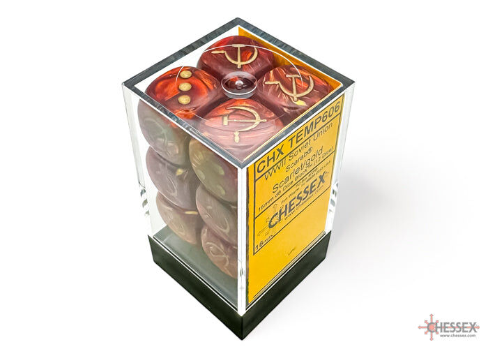 Soviet Union War Dice Scarab Scarlet/gold 16mm d6 Dice Block (12 Dice)