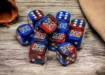 Great Britain War Dice Gemini Blue-Red/white 16mm d6 Dice Block (12 dice)