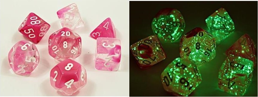 Gemini Clear-Pink/White Luminary Polyhedral Roleplaying Dice Set (7)