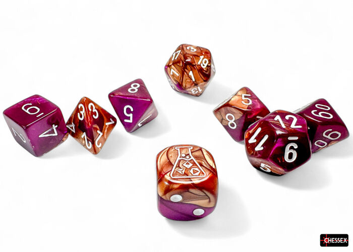 Gemini Copper-Purple/white Polyhedral 7-Dice Set