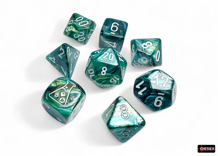 Lustrous Neptune/grey Polyhedral 7-Dice Set
