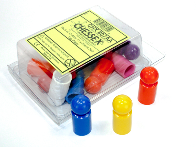 Pack of 15 Asst 13 x 30mm Ball Top Pawn