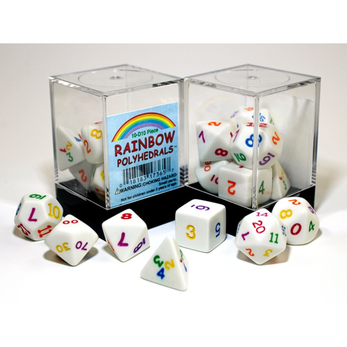 Polyhedral Opaque White w/ Rainbow 7-die set