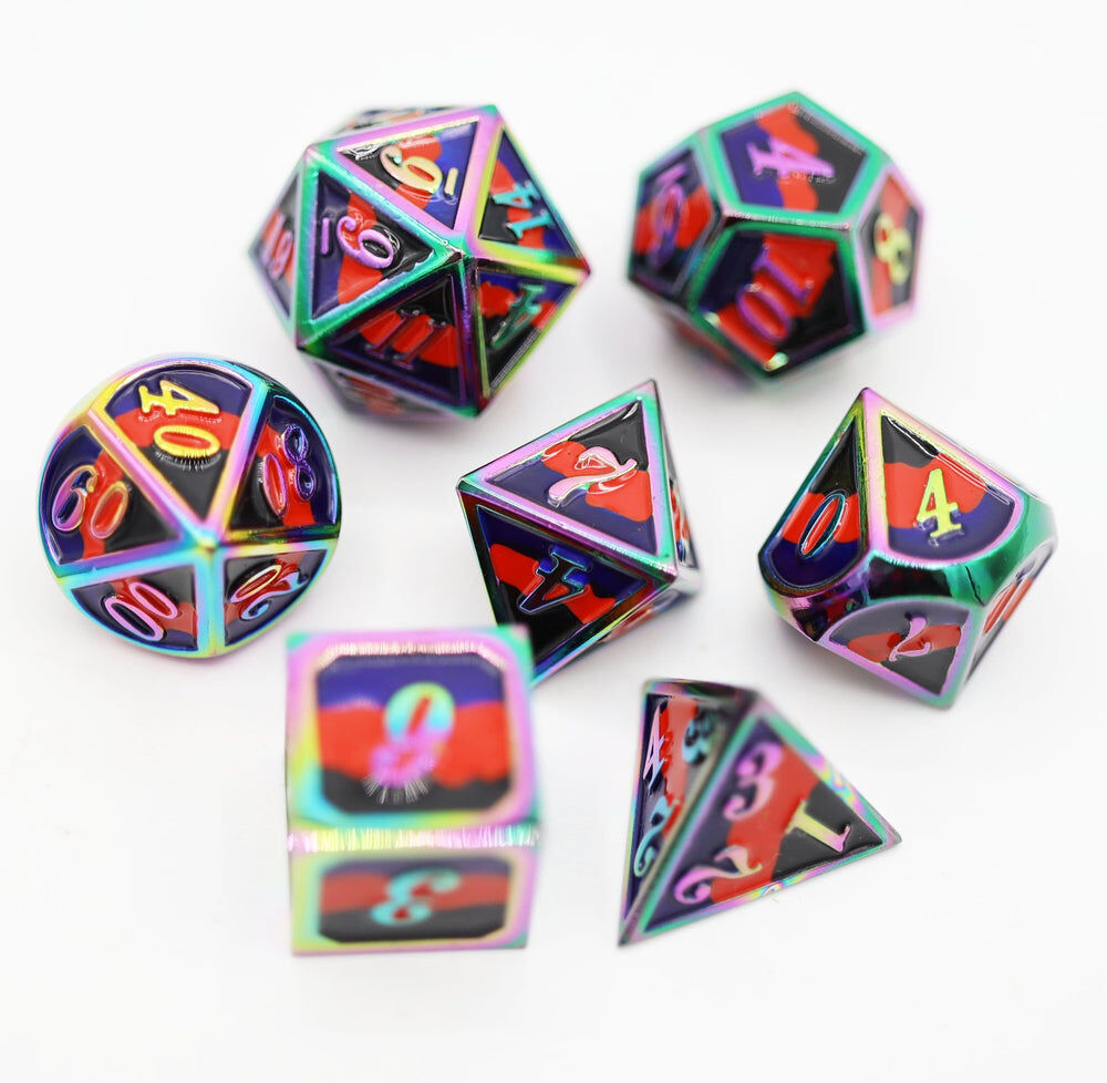 Polyamorous Pride Flag - Metal RPG Dice Set