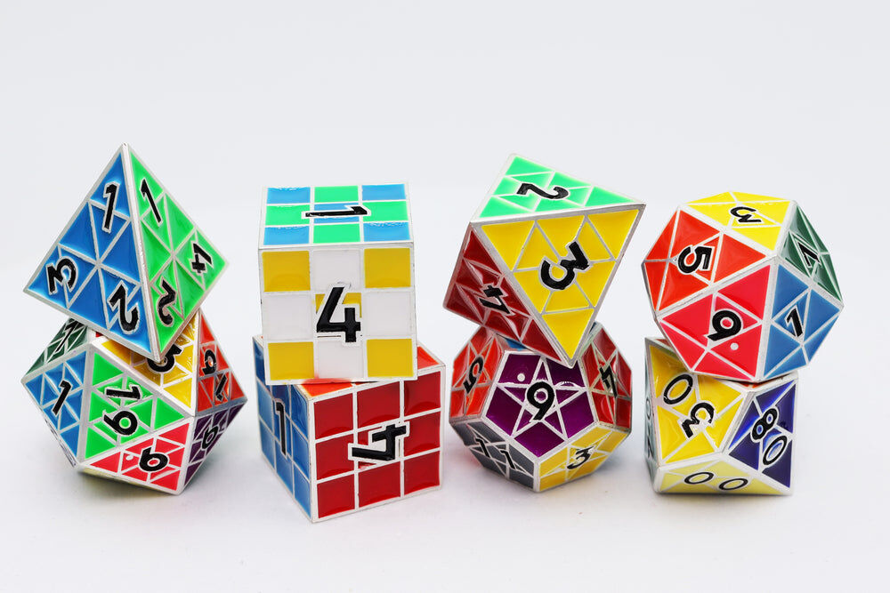 Puzzle Cube: Silver - Metal 8 piece Dice Set