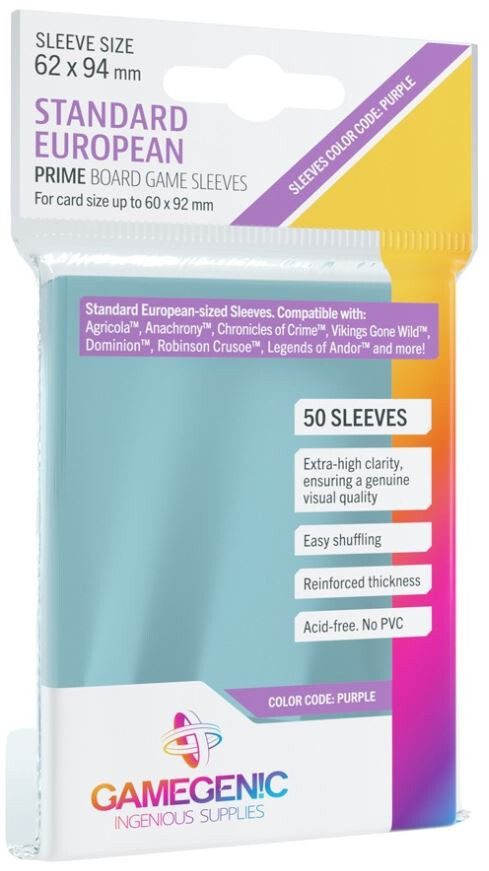 Gamegenic Prime Board Game Sleeves -Standard European-Sized (62mm x 94mm) (50)