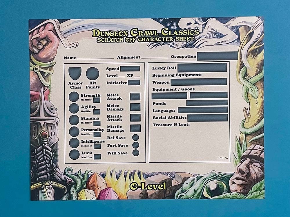 Dungeon Crawl Classics Scratch Off Character Sheets