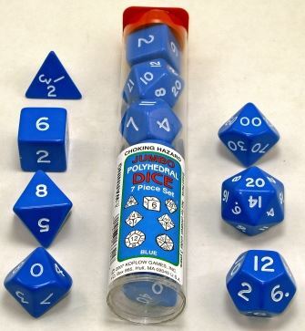 Jumbo RPG Dice Set - opaque, 7 set, polyhedral, blue/white