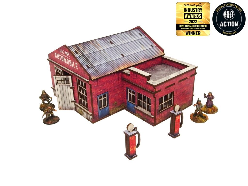 WW2 Normandy Garage w. Petrol Station (Pre-painted 28mm)