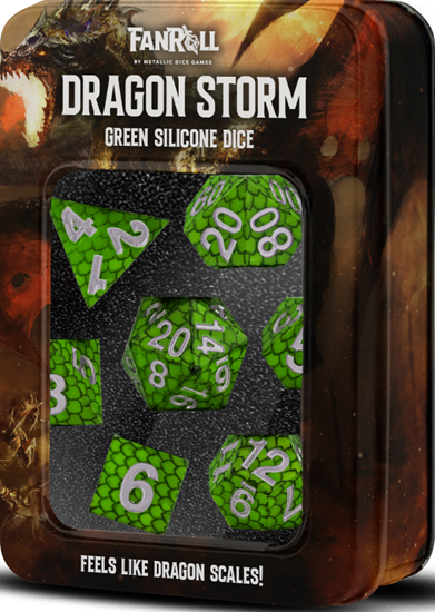 16mm Roleplaying Dice Set - Dragon Storm Silicone Green Dragon Scales