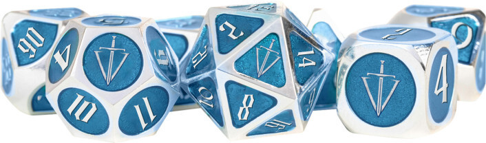 MDG Metal Dice Set Silver w/ Light Blue Enamel