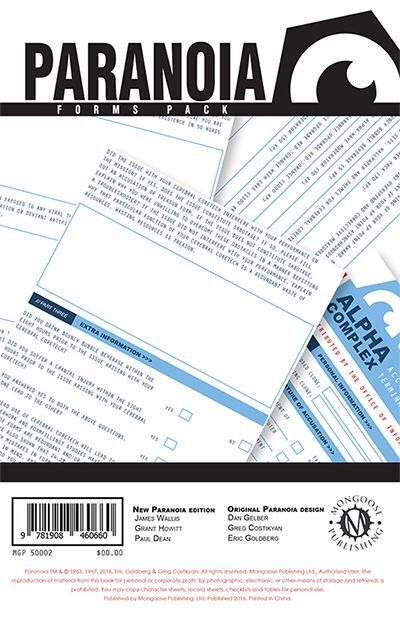 Paranoia RPG: Forms Pack