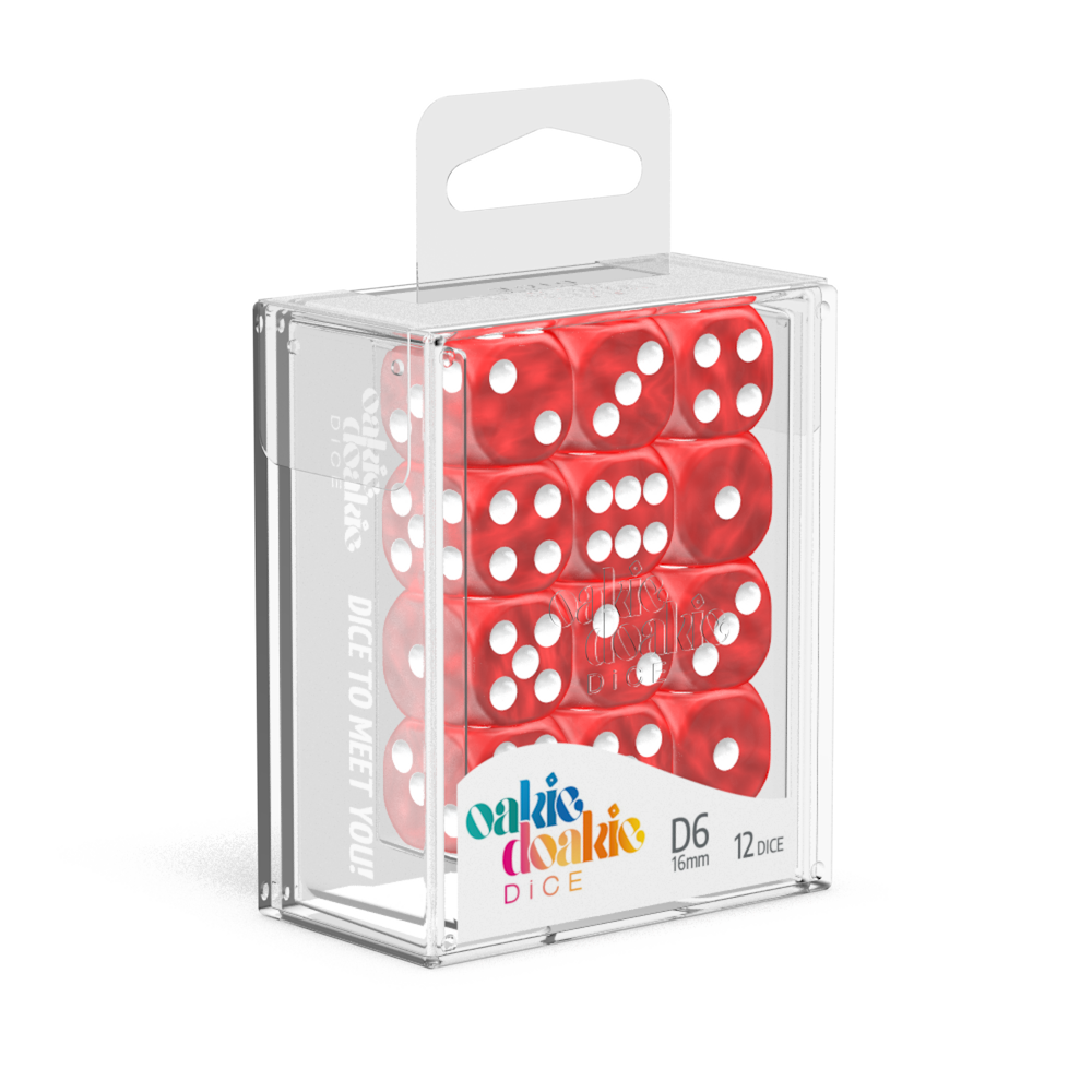 16mm D6 Set - Marble - Red (12 dice)