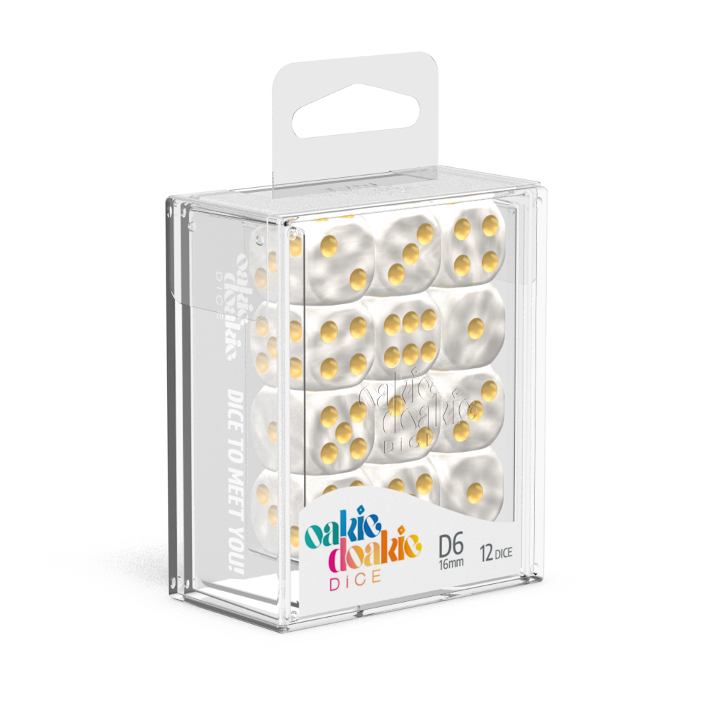 16mm D6 Set - Marble - White (12 dice)