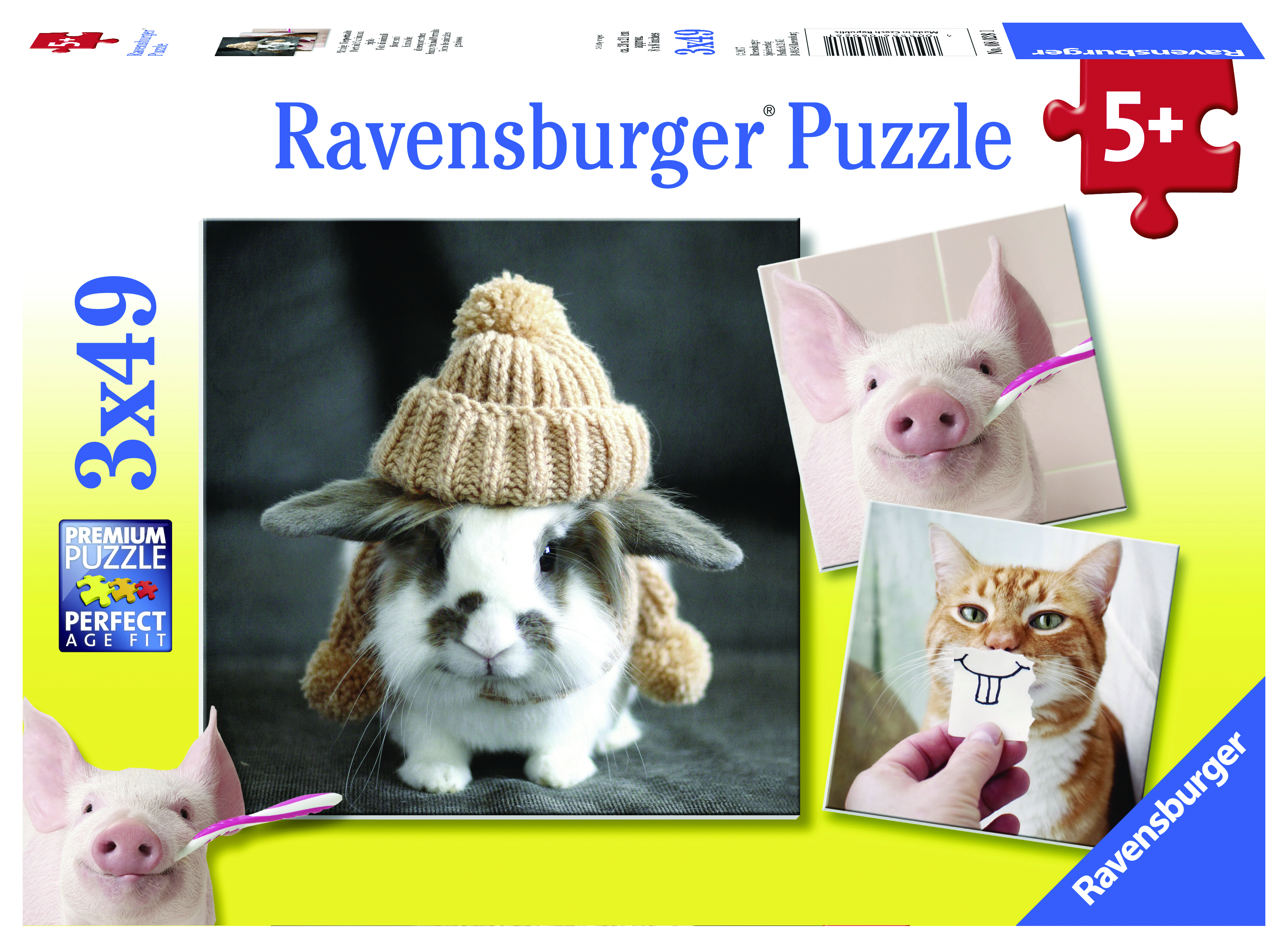 Ravensburger: Funny Animal Portraits Puzzle 3x49pc