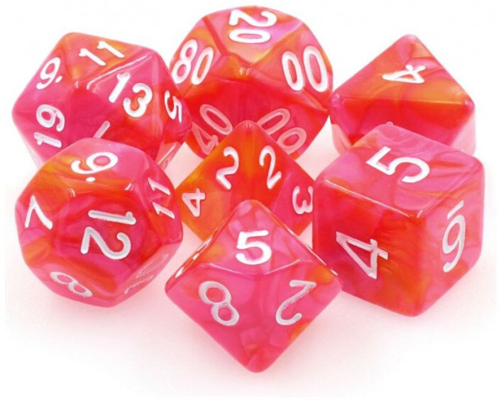TMG RPG Dice - Dragons Blaze Orange/Rose Fusion Set (7)