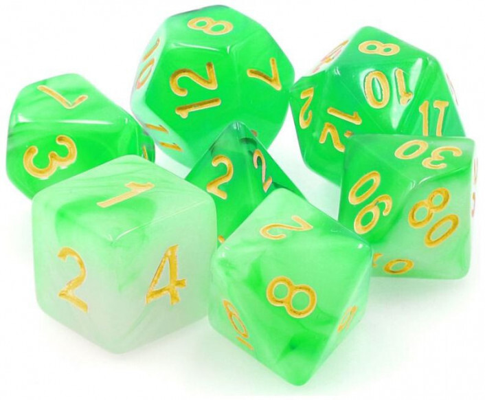 TMG RPG Dice: Eldritch Gaze Green Haze Translucent Set (7)