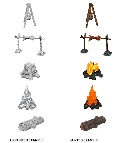 WizKids Deep Cuts Unpainted Miniatures: Campfires & Sitting Log