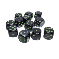 Opaque 16mm d6 Black/green Dice Block (12 dice)