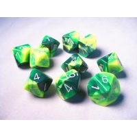 Gemini: Poly D10 Green-Yellow / Silver (10)
