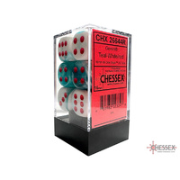 Limited Edition Gemini 16mm d6 Teal-White/red Dice Block (12 Dice)