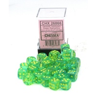 Gemini 12mm d6 Translucent Green-Teal/yellow Dice Block (36 Dice)