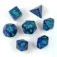Lustrous Dark Blue/Green Polyhedral Roleplaying Dice Set (7)