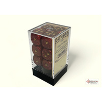 Heart Glitter Ruby red/gold 16mm d6 w/pips Dice Block (12 dice)