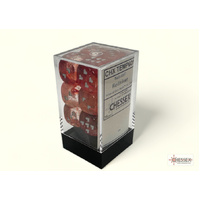 Heart Nebula Red/silver w/pips Luminary 16mm d6 Dice Block (12 dice)