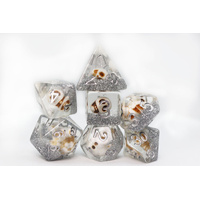 Skull and Silver Glitter RPG Dice Set