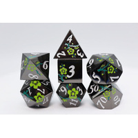 Metallic Bouquet: Black with Green Orchids - Metal RPG Dice Set