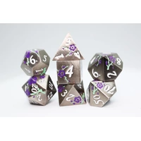 Metallic Bouquet: Silver with Purple Orchids - Metal RPG Dice Set