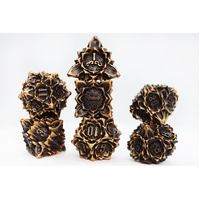 Floral Starburst: Gilded Goldenrod - Metal RPG Dice Set