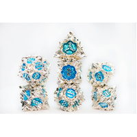 Floral Starburst: Silver Bluebells - Metal RPG Dice Set