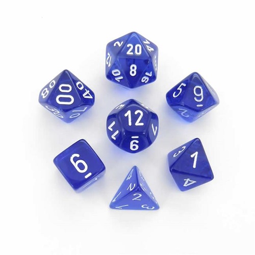 Translucent Blue/White Polyhedral Roleplaying Dice Set (7)