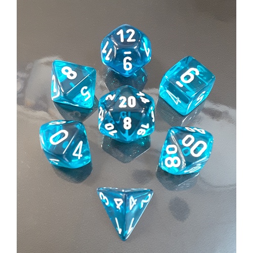 Translucent Teal/White Polyhedral Roleplaying Dice Set (7)