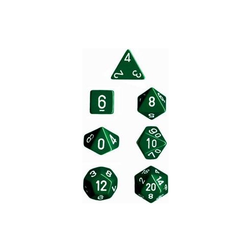 Opaque Green/White Polyhedral Roleplaying Dice Set (7)