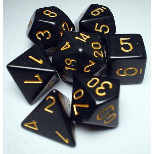 Opaque Black/Gold Polyhedral Roleplaying Dice Set (7)