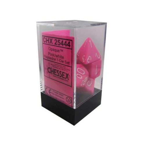 Opaque Pink/White Polyhedral Roleplaying Dice Set (7)
