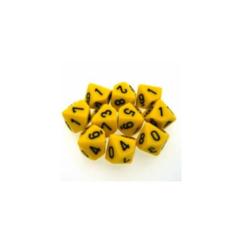Opaque D10 Dice Set: Yellow with Black (10)