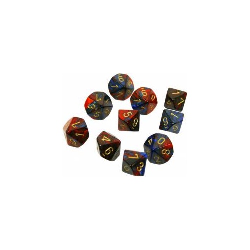 Chessex Dice Sets: D10 Gemini Blue-Red/Gold (10)