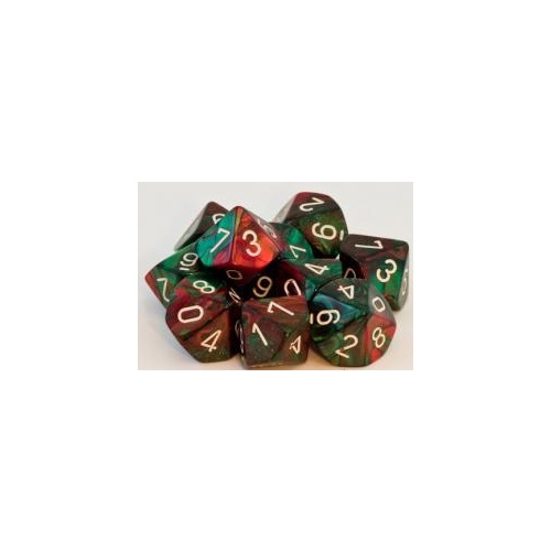 Chessex Dice Sets: D10 Gemini Green-Red/White Set (10)