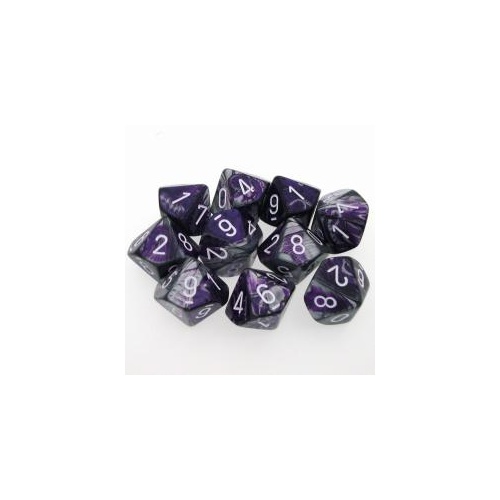 Chessex Dice Sets: D10 Gemini Purple-Steel/White Set (10)
