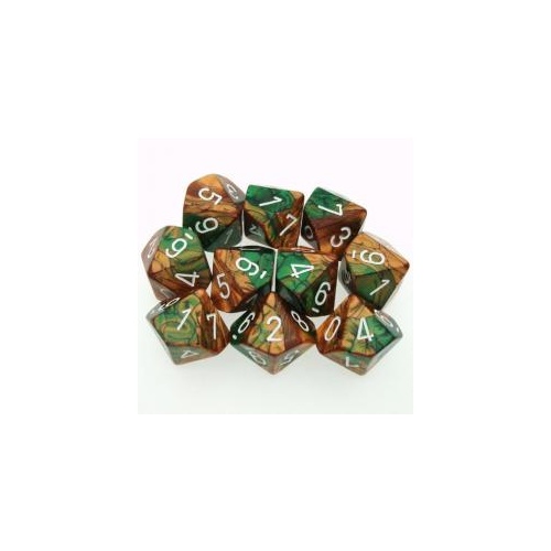 Chessex Dice Sets: D10 Gemini Copper-Green/White (10)