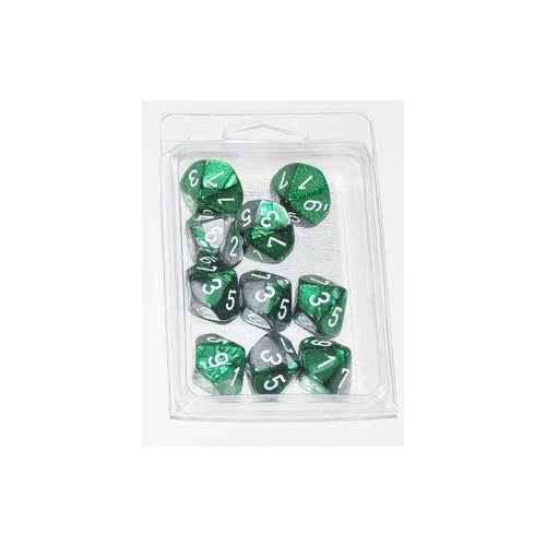 Chessex Dice Sets: D10 Gemini Black-Green/Gold (10)